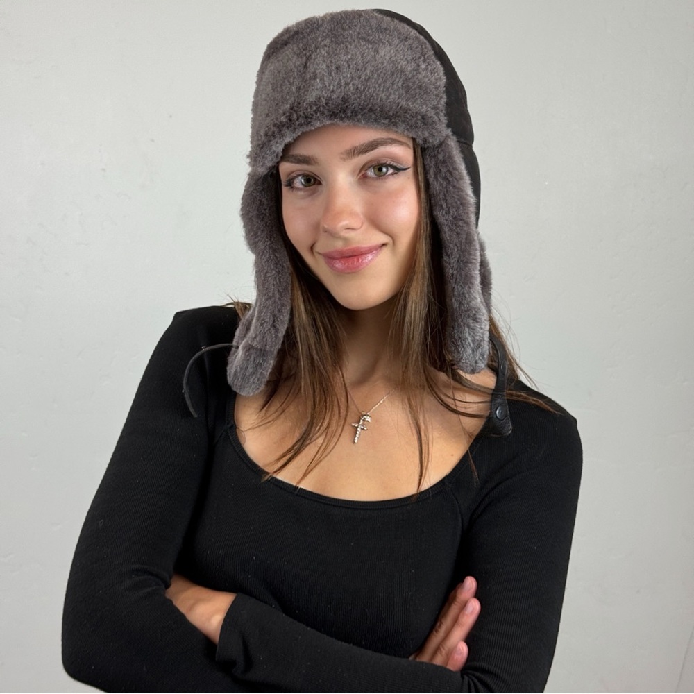 Real Sheepskin Leather Trapper Hat | Leather Aviator | Russian Ushanka - Picture 7 of 10